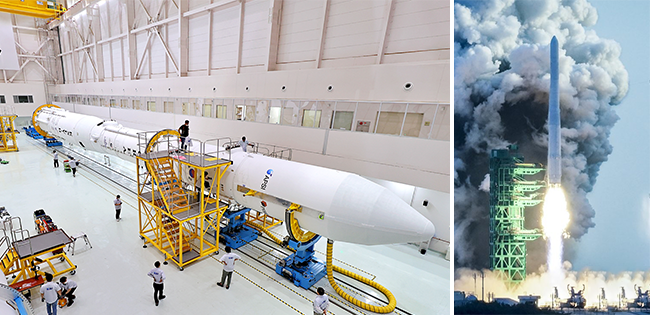 누리호 1, 2단과 3단의 최종 결합 작업 모습, 누리호 1차 발사 당시 모습