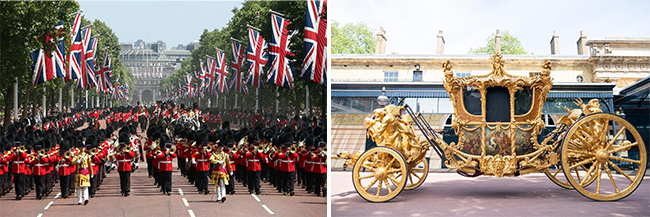 (왼쪽부터) 군기 분열식, 황금마차