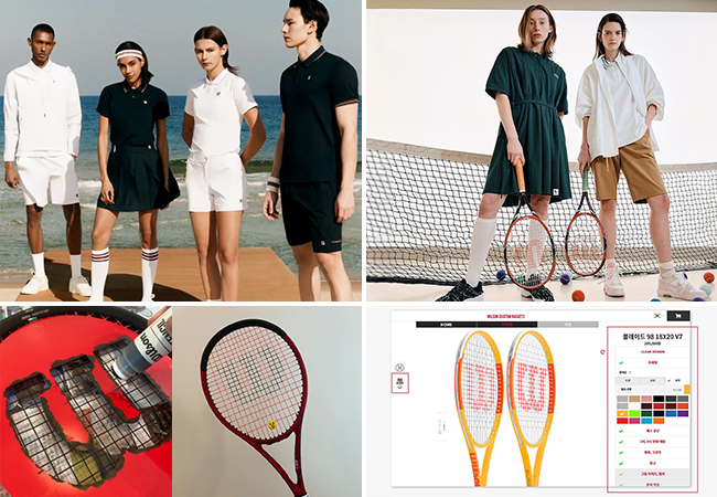 테니스 웨어 ‘휠라’ 화이트 라인, ‘스튜디오 톰보이’ 스포츠 클럽 (아래) 셀프 스텐실과 귀여운 스마일의 댐프너, 윌슨의 커스텀 라켓 서비스